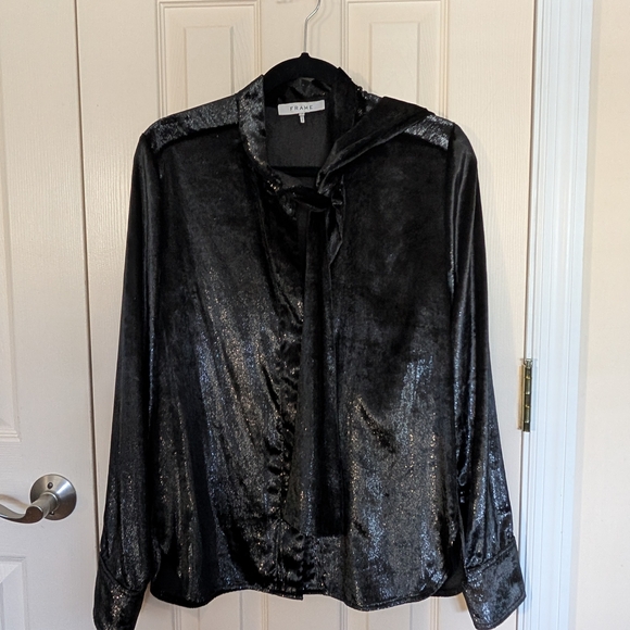 Frame Soft Touch Black Metallic Blouse, Size Large - Picture 4 of 14